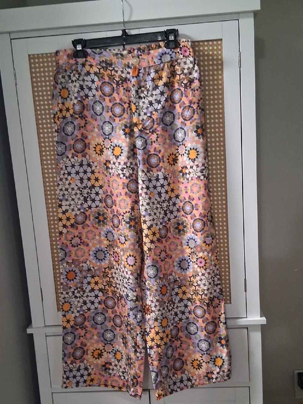 Anthropologie Geometric Floral Button-Up Shirt in Lavender, Peach, Gold